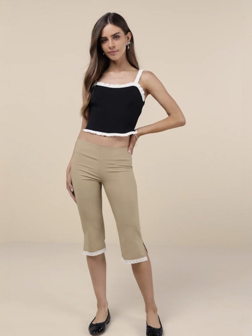 Lulus Coquette Charisma Black and White Ruffled Tie-Back Crop Top NWT